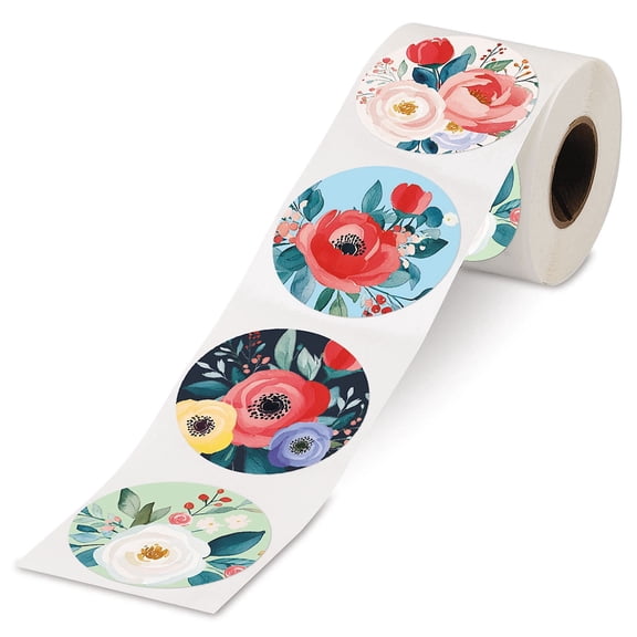 Current Floral Rolled Stickers, Roll of 252 stickers, 4 bright botanical designs, 1.75" diameter, Printed in the USA, Perfect for cards, gifts, and more