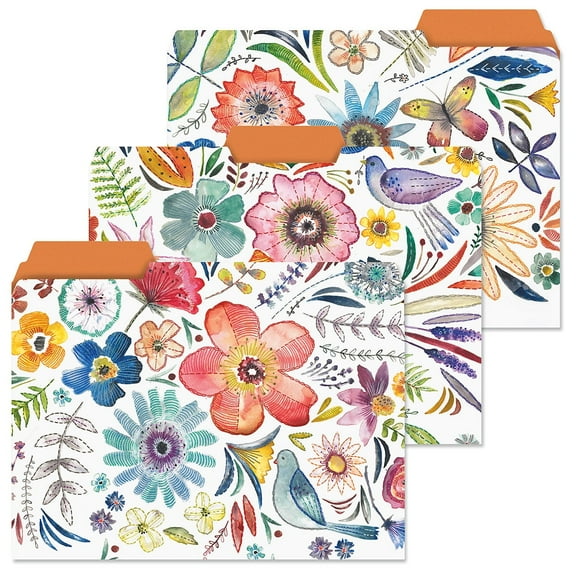 Current Florals Embroidery File Folders - 1/3 Cut Staggered Tabs, Set of 12