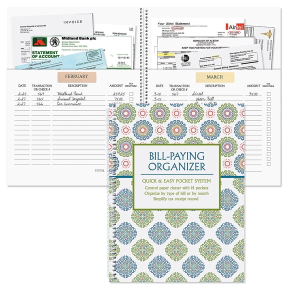 Current Fresh Patterns Bill Paying Organizer - Spiral Account Book, 9" by 12 inch, 14 File Folder Pockets, Receipt Storage