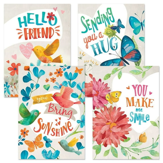Current Friendly Wishes Friendship Cards - Set of 8 (4 designs, 2 each), 5 x 7 Inches, Sentiments Inside, Envelopes Included, Assortment Set
