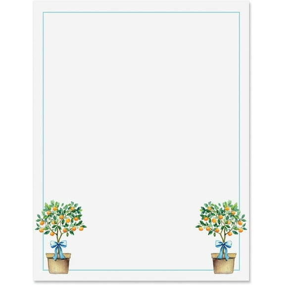 Current Fruit Tree Letter Papers - Set of 25 Summer Stationery, 8 1/2" x 11", Computer Compatible, Wedding & Bridal Shower Flyers, Invitations, or Letterhead