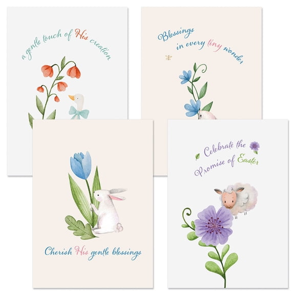 Current Gentle Blessings Easter Cards, Set of 8, 2 each of 4 designs,  Envelopes included, For Kids & Adults, Large 5" x 7" , Printed in the USA