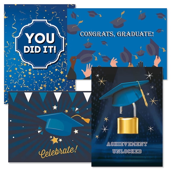 Current Graduate Black & Blue Cards, Set of 8, 2 each of 4 designs, 5" x 7", Envelopes included