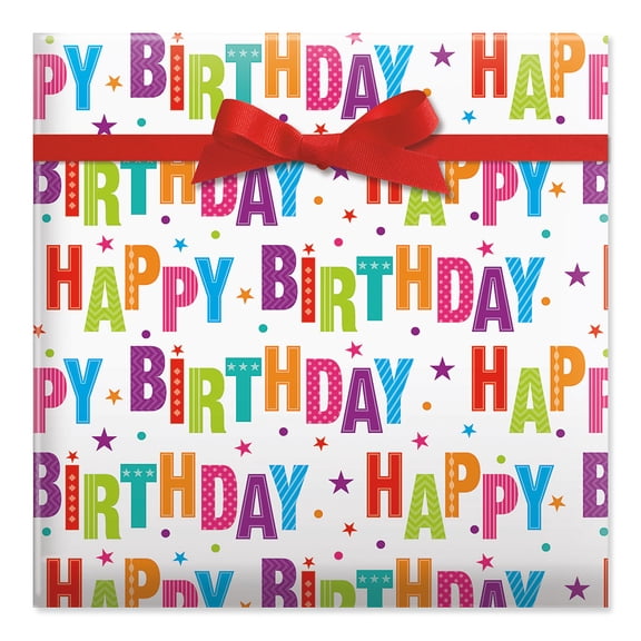 Current Happy Birthday Blast Jumbo rolled Gift Wrap, 23" x 32', Wraps up to 19 shirt-sized boxes, Tear-Resistant