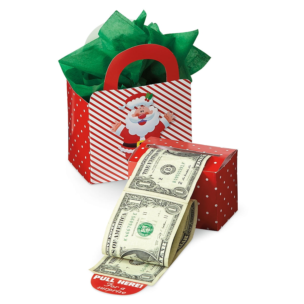 Current Happy Santa Claus Christmas Money Dispenser and Gift Bag Set, 2-1/2 x 3-Inch Bill Holders & Gift Bag