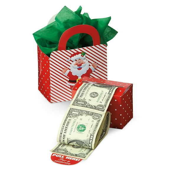 Current Happy Santa Claus Christmas Money Dispenser and Gift Bag Set, 2-1/2 x 3-Inch Bill Holders & Gift Bag