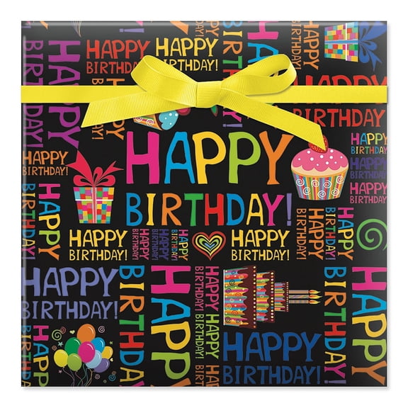Current Happy Words Jumbo Roll Heavyweight Gift Wrap Paper, 61 sq ft., Happy Birthday Celebration Party Wrapping Paper