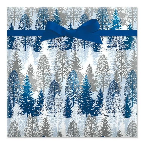 Current Blue Snowy Trees Christmas Jumbo Rolled Gift Wrap, 67 Sq. Ft. Heavyweight