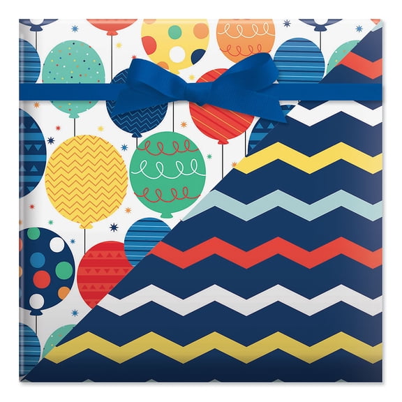 Current Hi Flying Birthday & Stripes Double-Sided Jumbo Roll Heavyweight Gift Wrap Paper, 61 Sq. Ft.