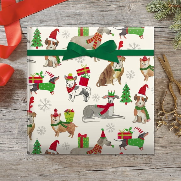 Current Holiday Dogs Jumbo Rolled Christmas Gift Wrap, Premium Semi-Gloss, 23"x 32', 61 Sq. Ft