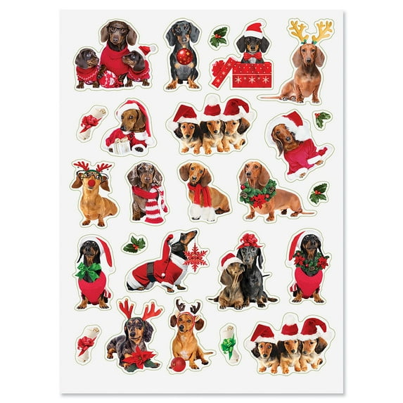 Current Holiday Hounds Stickers - 2 sheets, Set of 50 stationary stickers, 1 1/2 Inch Diameter