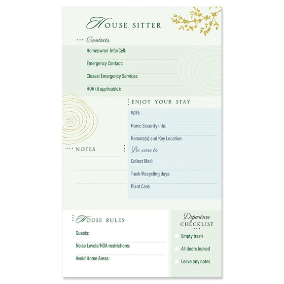 Current House Sitter Guide Memo Pads - Contact and Essential Home-Care Info, 50 Sheets, 5 x 8 1/2"