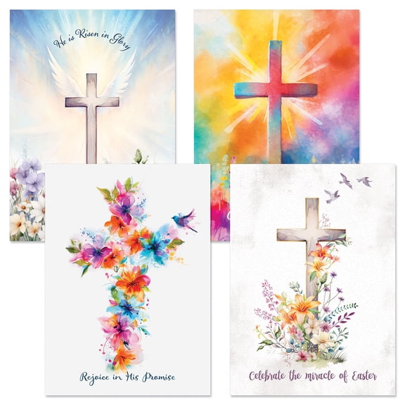 Current Joy Crosses Easter Cards, Set of 8, 2 each of 4 designs, Envelopes included, For Kids & Adults, Large 5" x 7" , Printed in the USA