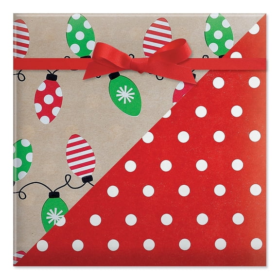 Current Christmas Lights Double-Sided Jumbo Tear-Resistant Gift Wrap, 1 Roll