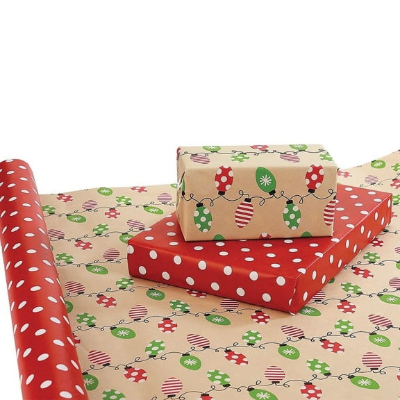 Current Christmas Lights Double-Sided Jumbo Tear-Resistant Gift Wrap, 1 Roll