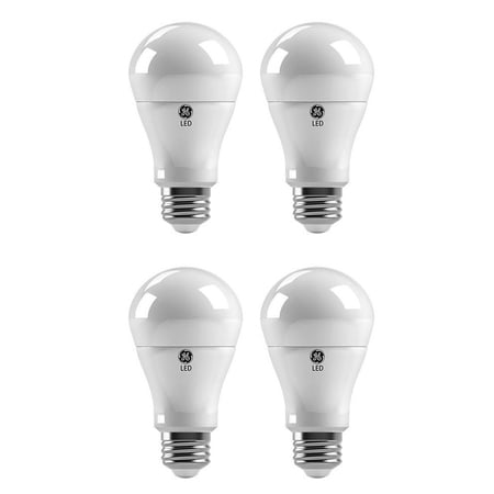 (4 bulbs) GE LED A19, 5 watts, 450 lumens, 4000K Color Temp, long-life low-energy,