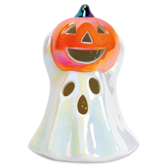 Current LED Iridescent Ceramic Ghost Figurine, Approximately 6" T, 4" D
