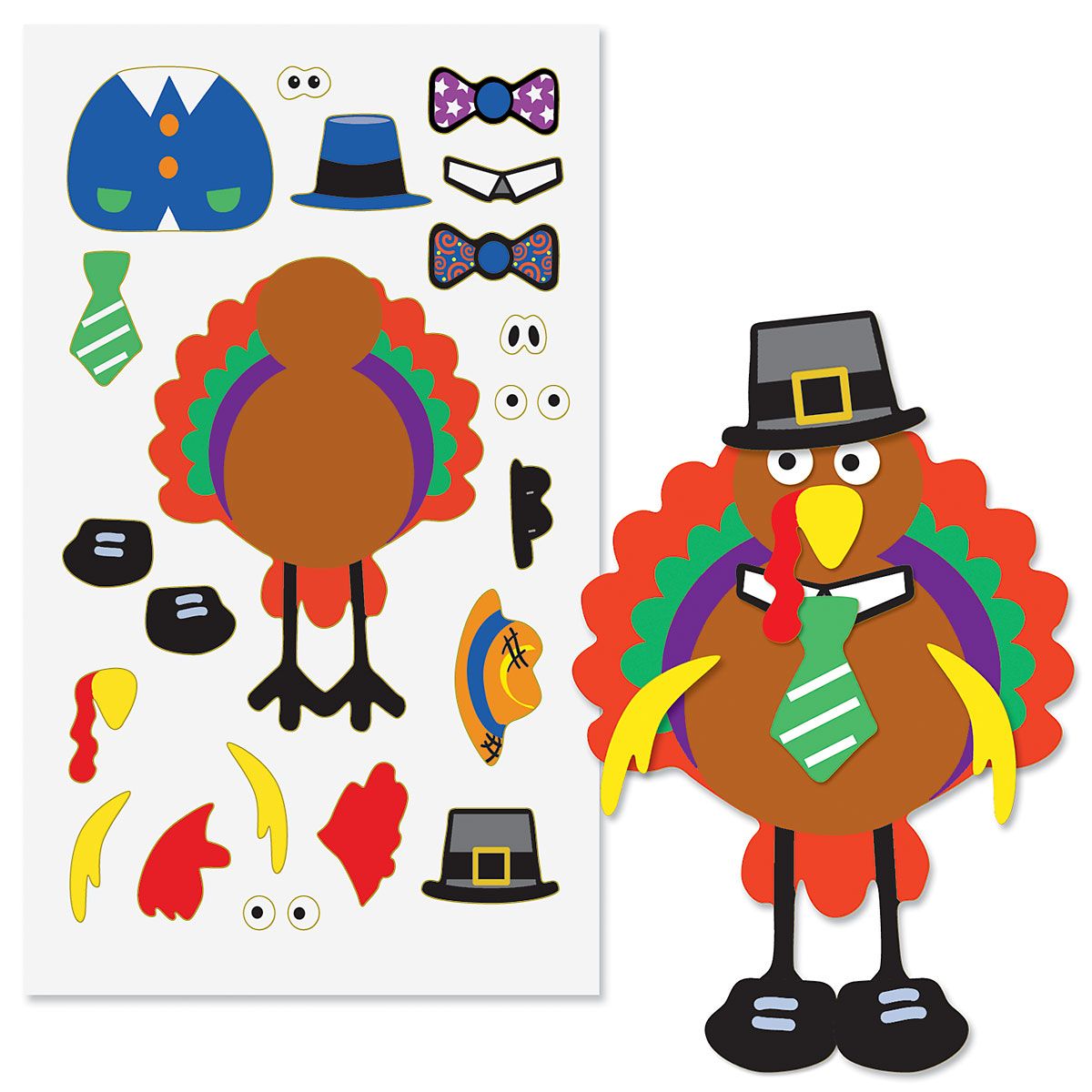 Current Make-A-Turkey Sticker Sheets - Set of 12 Thanksgiving Sticker ...