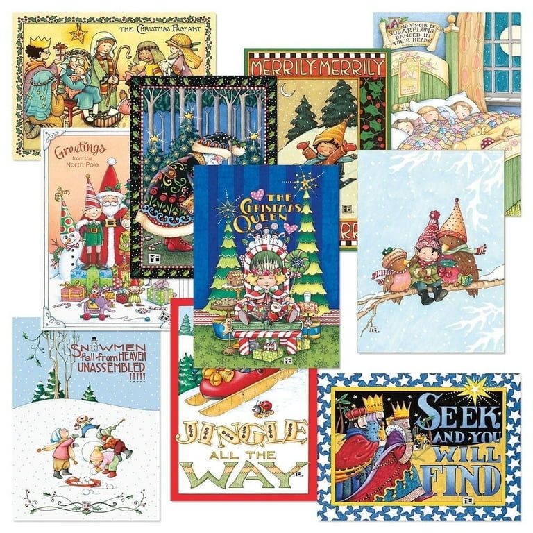 Mary Engelbreit Holiday Xmas Cards Value Pack, 20 Sets, 5