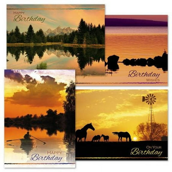 Current Masculine Birthday Cards - Set of 8, 4 Designs, 2 of Each Design