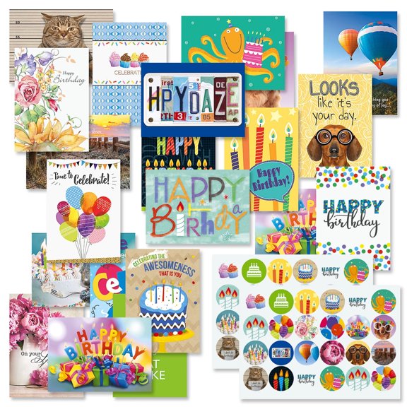 Current Mega Birthday Card Value Pack - Set of 36, 5" x7" Folded