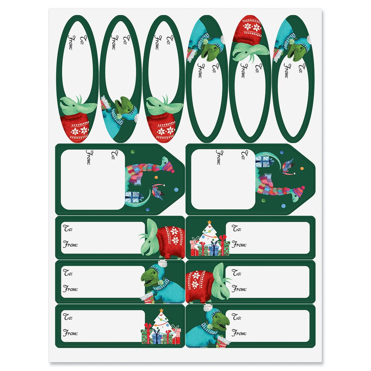 Current Merry Dinosaurs Gift Wrap To/From Labels, Set of 42 Include 3 ...