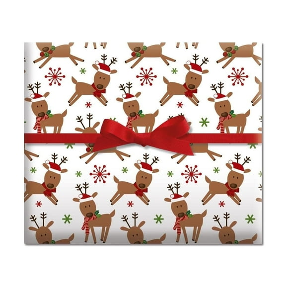 Current Merry Reindeer Christmas Jumbo Rolled Gift Wrap - 1 Giant Roll, 23" x 32', Tear-Resistant Wrapping