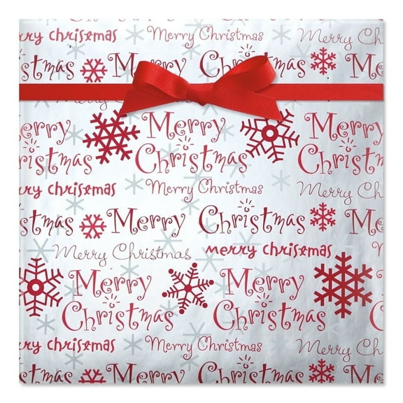 Current Christmas Script Metallic Foil Rolled Gift Wrap - Heavyweight, 1 Jumbo Roll, 23" x 20'