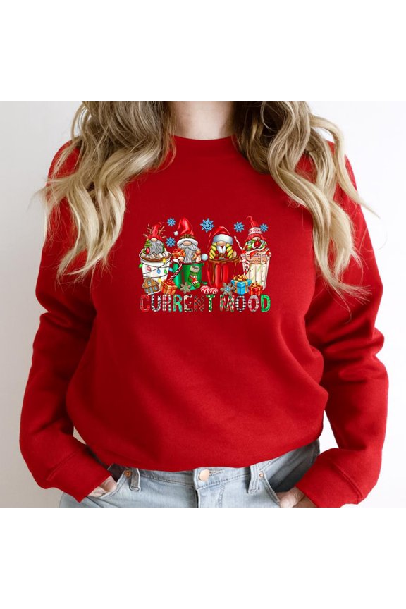 Current Mood Coffee Cups Funny Gnome Holiday Graphic SW6353 Unisex Sweatshirt, Up to Size 5XL