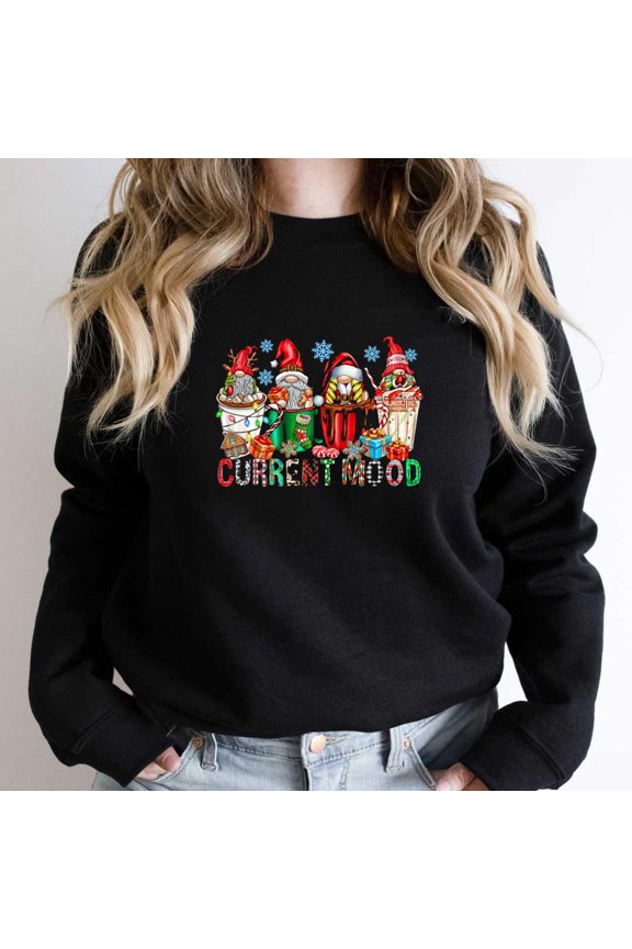 Current Mood Coffee Cups Funny Gnome Holiday Graphic SW6353 Unisex Sweatshirt, Up to Size 5XL