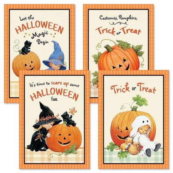 Current Morehead Orange Plaid Halloween Greeting Cards Set - Set of 8 Large 5 x 7" Cards, Themed Holiday Card Variety Value Pack, Assortment of 4 Unique Designs, Envelopes Included