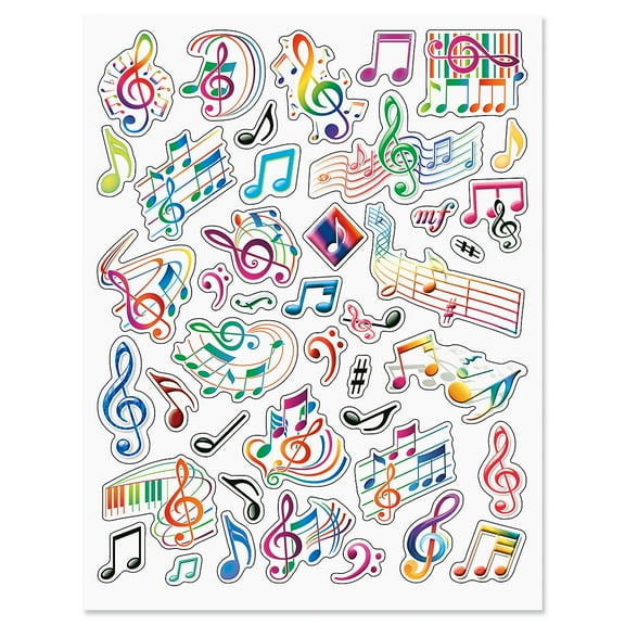 Current Musical Notes Stickers - Stationery, 2 Full-Size 8 1/2" x 11" Sheets, Variety Pack, Decals, Festive, Kids Classroom Activities, Party Favors, Crafts
