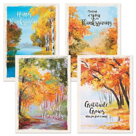 Current Painterly Thanksgiving Cards - Fall Leaves, Themed Holiday Card Variety Value Pack, Set of 8 Large 5 x 7-Inch Cards, Assortment of 4 Unique Designs, Envelopes Included