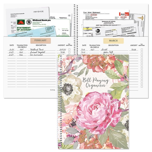 Current Pale Peony Bill Paying Organizer - Spiral Account Book, 14 File Folder Pockets, Receipt Storage
