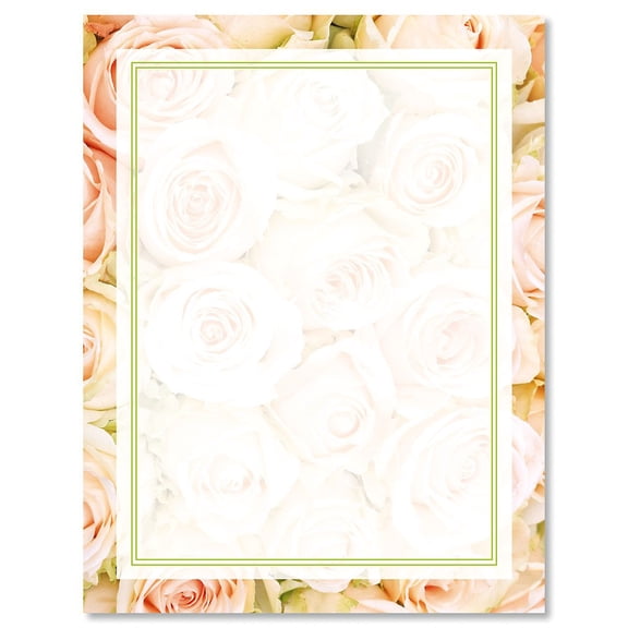 Current Pale Pink Roses Floral Letter Papers -Set of 25, Spring Stationery, 8 1/2" x 11", Computer Printable, Easter, Wedding & Bridal Shower Invitations