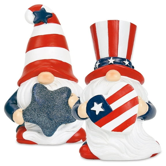 Current Patriotic Gnome Figurines 4th of July Table-Top Decorations - Set of 2, Resin 5" Tall