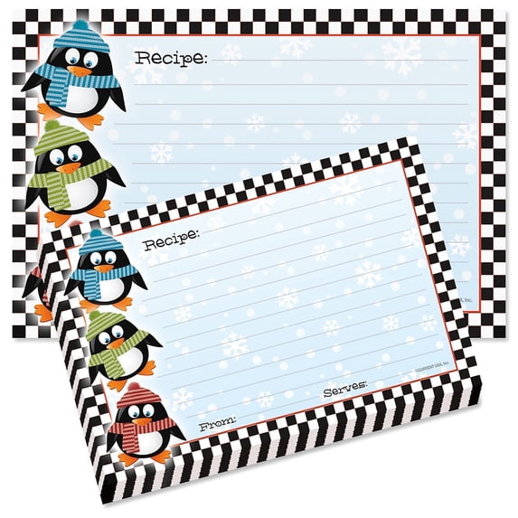 Current Penguin Recipe Cards- Set of 48 Holiday & Winter Recipe Cards, Two sizes, 3x5" and 4 x 6"