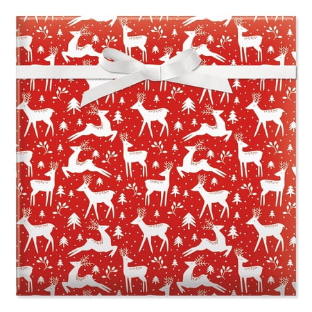 Current Prancing Deer on Red Jumbo Rolled Gift Wrap, Premium 23' x 32' Roll