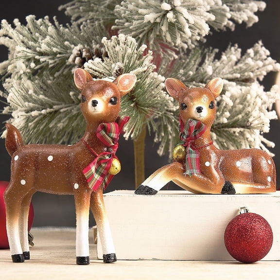 Current Reindeer Pair Christmas Figurines - Set of 2, Cast Resin Holiday Table Top Décor