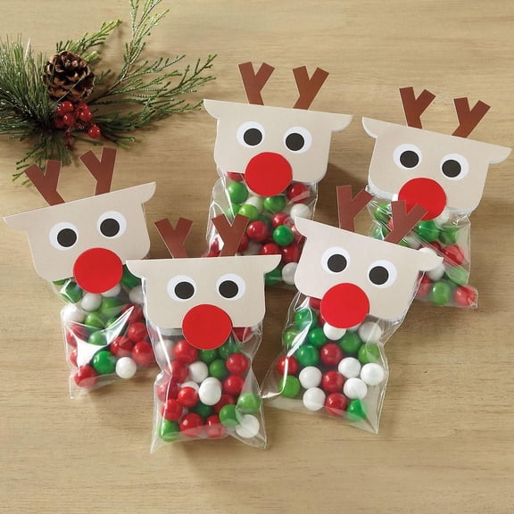 Current Christmas Reindeer Treat Bags - Set of 36 Bag Sets, 3" x 5", Holiday Theme