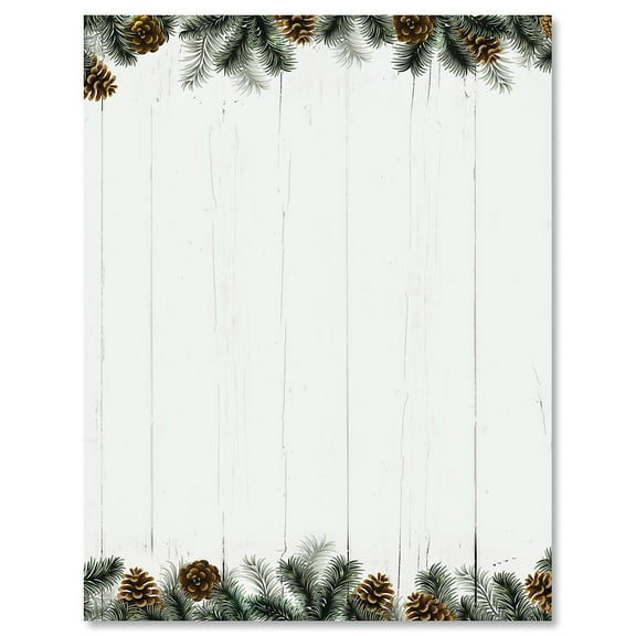 Current Rural Festive Pine Christmas Letter Papers, Set of 25, 8.5" x 11", Compatible Computer Paper