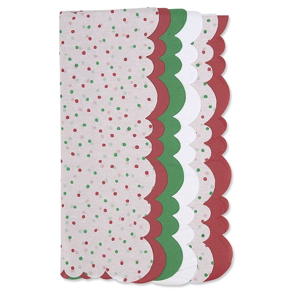 Current Seasonal Dot Scalloped Edge Tissue Paper Sheets - Christmas and Holiday Present-Wrapping, Bulk, Variety, 24 Sheets of Assorted Tissue Paper, 19 x 25”