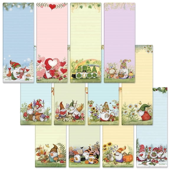 Current Seasonal Holiday Gnomes Magnetic Notepad Set – Set of 12, 30-Sheets 2½ x 6½ Inches
