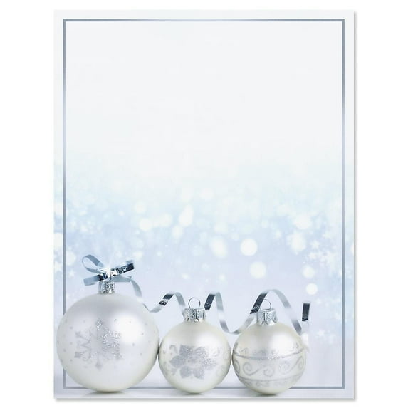Current Shimmering Ornaments Christmas Letter Paper - Set of 25 Christmas Printer Papers, 8.5" x 11"