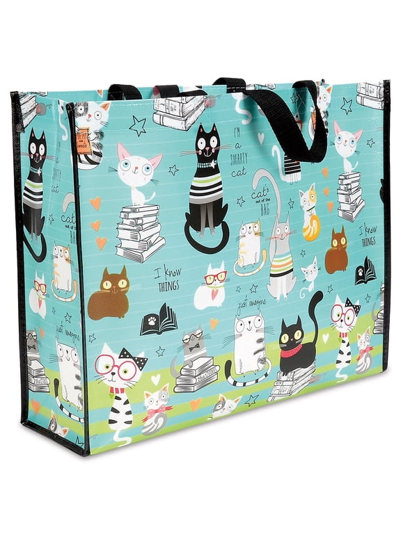 Smarty Cats Shopping Tote Bag, Large 13" x 16" x 5" Reusable Durable Grocery and Fun Gift Bag