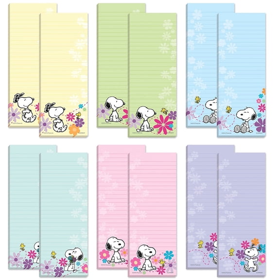 Current Snoopy Pastels Magnetic Notepad Set with Assorted Colors, 2.5" x 6.5", 30 Sheets, 12 Count