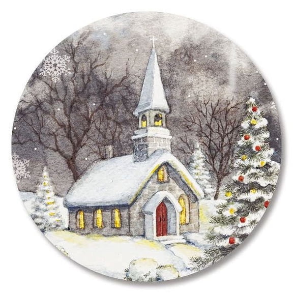 Current Snowy Church Christmas Envelope Seals - Set of 72 Holoiday Envelope Stickers