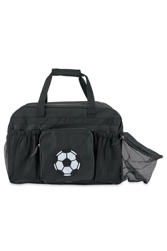 Soccer Sports Black Duffel Bag for Kids, 19" Ball & Water Bottle Compartments