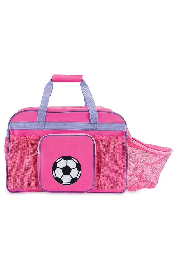 Soccer Sports Duffel Bag, Kids 19" Pink Bag, Ball & Water Bottle Compartments