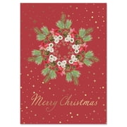 Current Sparkling Wreath Deluxe Foil Christmas Cards - Holiday Greeting Cards Set of 14, Large 5" x 7", Envelopes Included, Foil Accents & Lettering